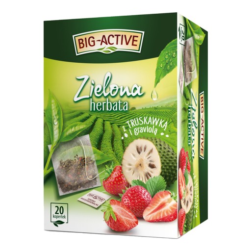 VEĽKÝ AKTÍVNY ZELENÝ ČAJ S JAHODOU A GRAVIOLOU 20 OBÁLOK