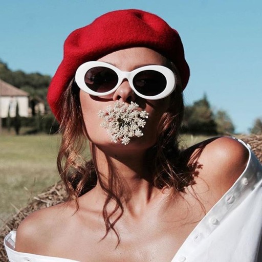 Dámske retro oválne okrúhle slnečné okuliare, biele vintage