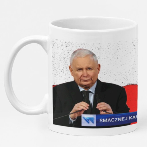 VTIPNÝ HRNČEK S POTLAČOU KACZYŃSKI PIS PREZIDENTSKÝ HRNČEK AKO DARČEK + KARTÓN