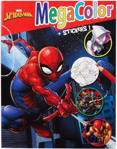Omaľovánka SPIDERMAN! VEĽKÁ XXL A4 128 STRÁN! - 256 TÉM! + NÁLEPKY
