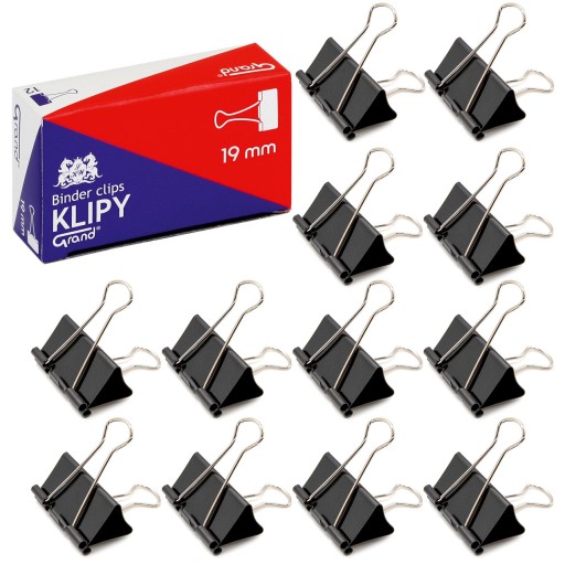 Kancelárske klipy GRAND 19mm čierne 12ks S
