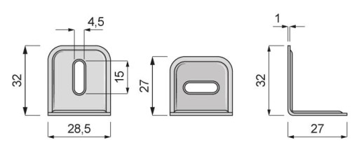 UHOL NÁBYTKU KN-370 32 x 27 x 29 mm PRE NÁBYTOK, NASTAVITEĽNÉ TESÁRSTVO