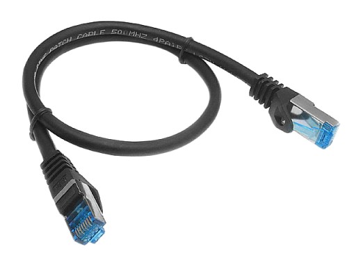 Cat.6A PIMF prepojovací kábel tienený RJ45-RJ45 1:1 Cu AWG26 čierny 0,5m