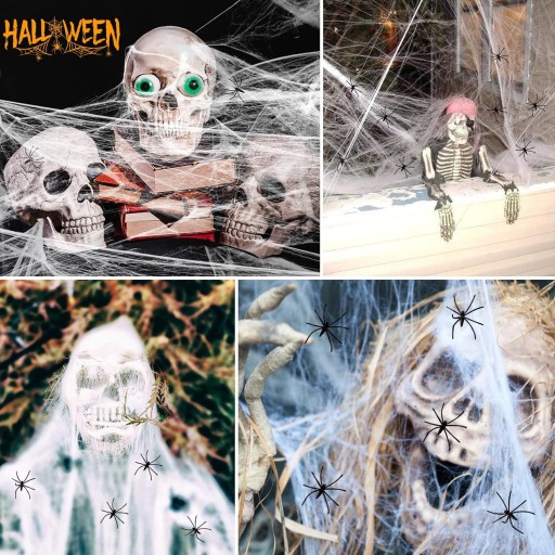 Umelá pavučina s 2 pavúkmi Dekoratívna dekorácia na Halloween biela 60g