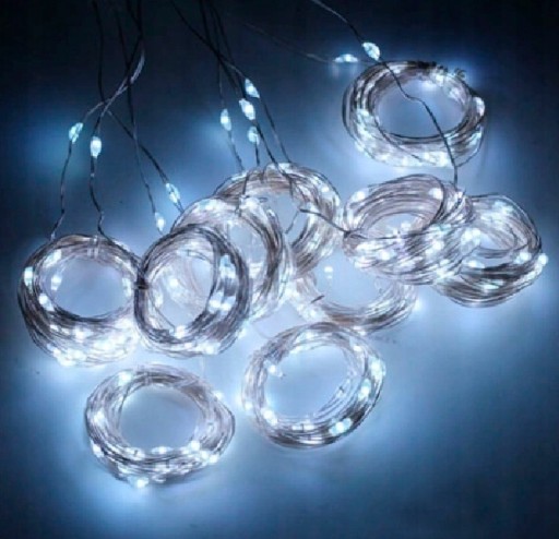 LED LAMPY, DRÔT NA BATÉRIU, 50 LED, BIELA FARBA