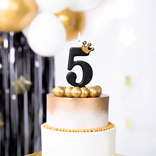 NARODENINOVÁ TORTA SVIEČKA ČÍSLO 5 KORUNKA ČIERNA