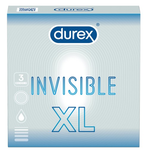 VEĽKÉ DUREX INVISIBLE XL KONDÓMY, TENKÉ, 3KS