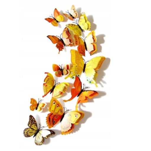 3D Nálepky na stenu Motýle Motýle Double Yellow Decoration Sada 12 ks.