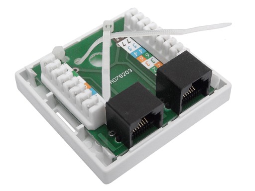 Zásuvka 2x RJ45/8P8C UTP cat.5E povrchové LSA kontakty