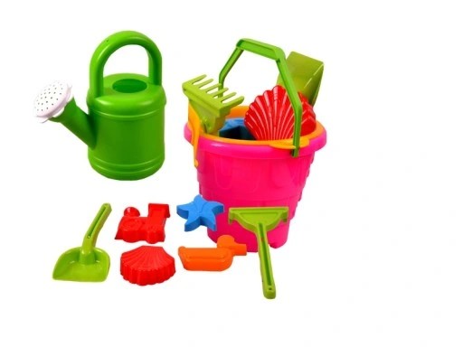 SÚPRAVA PIESKU, HRAČKY, VEDRO, LOPATKA, RABIČKY, 7 KUSOV.