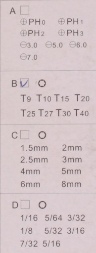 BICYCLE SPOCKET TORX kľúče