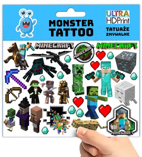 UMÝVAJÚCE DOČASNÉ TETOVANIE PRE DETSKÉ DETSKÉ MINECRAFT ORIGINÁLNE VZORKY