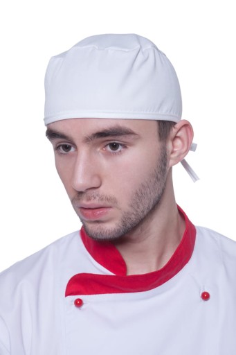 Catering a lekárska čiapka viazaná biela unisex vysoká kvalita BIA