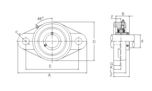Kompletná ložisková jednotka UCFL 205 otvorov: 16 mm