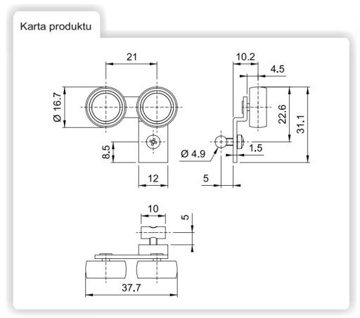 VOZÍK PRE LOŽISOVÉ DVERE, ASYMETRICKÝ HORNÝ PROFIL BS131-L/R AMIX