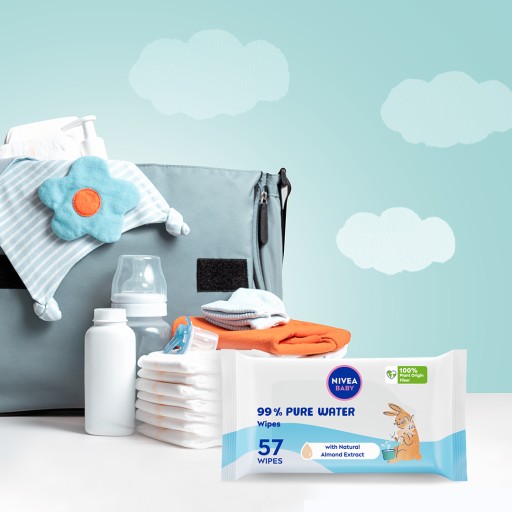 NIVEA BABY PURE WATER Vlhčené obrúsky pre deti, bez zápachu, 57 ks.