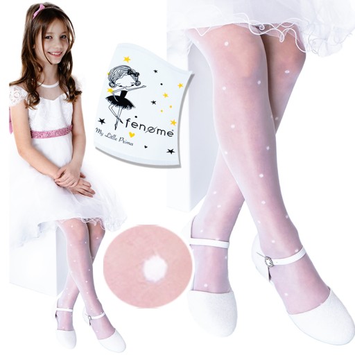 WHITE DOTS COMMUNION Dievčenské pančuchové nohavice s GLOSS 20den Fenome