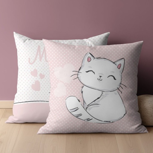 Bavlnená obliečka na vankúš 40x40 cm Detexpol mačiatko mačka bodky ružová bavlna