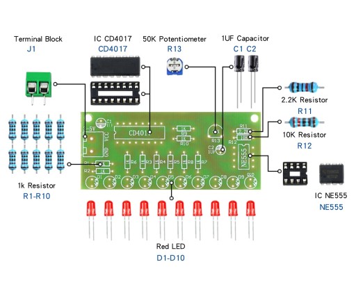 Modul plávajúceho svetla NE555 LED na učenie sa spájkovania vlastnými rukami