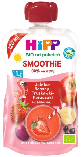 HiPP BIO Eco Smoothie ovocná pena 1+ jablko banán jahody ríbezle 120 ml