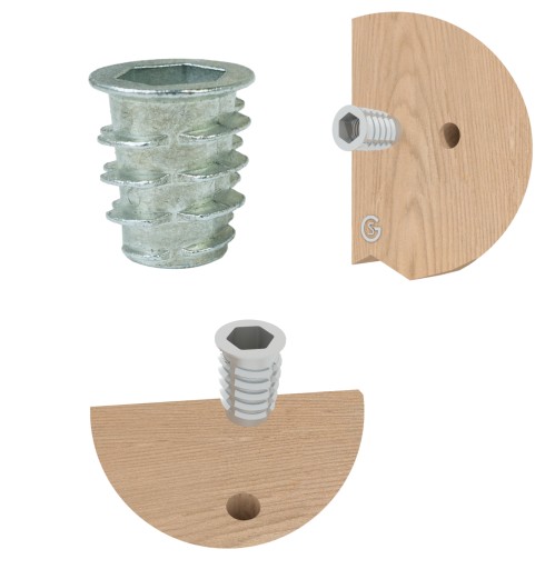 10x M10 x 20 mm nástrčná oceľová nábytková vložka skrutkovaná do dreva, typ DC