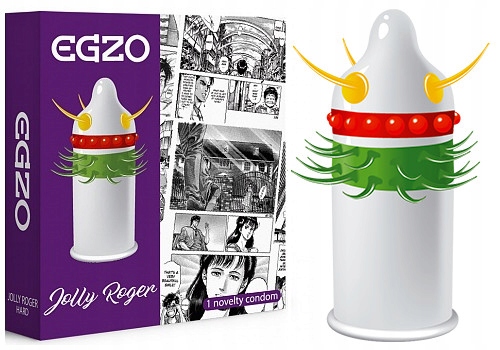 EGZO JOLLY ROGER kondómy Long Spikes Large Tabs 1 ks. SILNÉ ORGAZMY