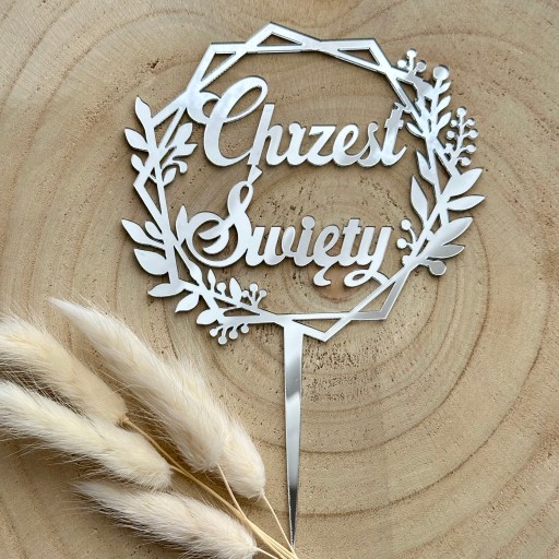 Svätý krst do venca BOHO Krstný topper PLEXI Strieborné zrkadlo
