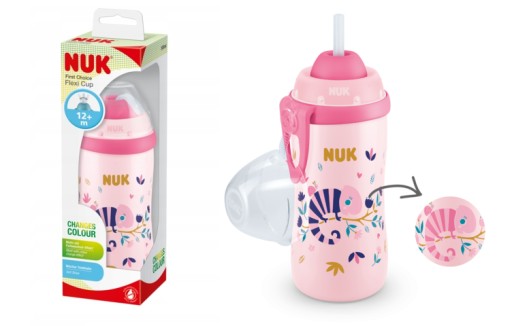 Nuk FLEXI CUP 300ml 12m+ so silikónovou slamkou chameleon ružová