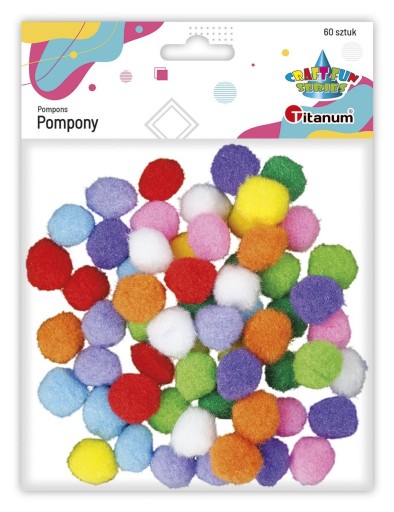 Ozdobné farebné pompony 20mm 60 ks kreatívne Titanum