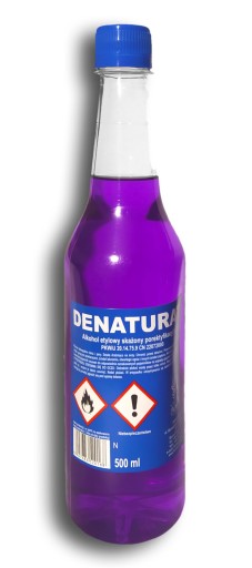 Denaturovaný lieh v plastovej fľaši s objemom 500 ml