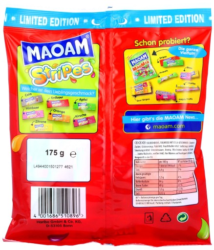 HARIBO MaOaM Stripes Ovocné žuvačky 175 g DE