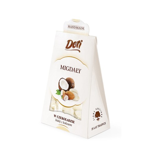 Mandle v bielej čokoláde s kokosom Premium Doti Elegantné vrecúško 100 g
