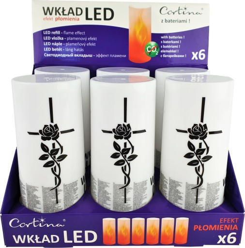 KRÍŽOVÁ VLOŽKA S EFEKTOM PLAMEŇA pre LED sviečky GRANES BATÉRIA TEPLÁ BIELA