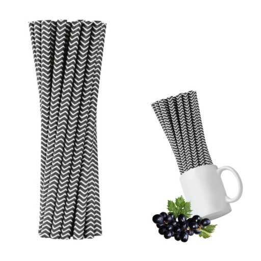 Papierové slamky čierne cik-cak 230x8mm ECO 100 ks