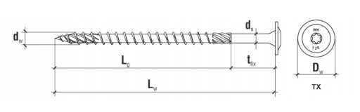 TESÁRSKE SKRUTKY 8x120 TORX PLÁN 25 ks WKRĘT-MET
