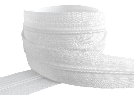 Špirálová páska na zips 3 mm, zips na posteľnú bielizeň, BIELA, 1 meter + 2 zipsy