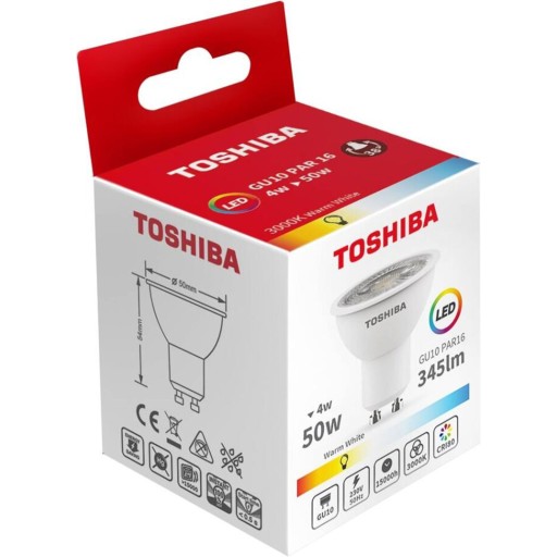 LED halogénová žiarovka GU10 4W = 50W 345lm 3000K Teplý reflektor TOSHIBA