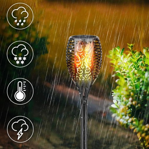 Solárna záhradná baterka, lampáš s ohňovým efektom, LED lampa zapichnutá do zeme