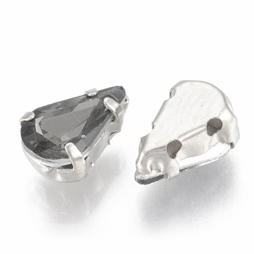 Šijacie kamienky v košíku, sklo a mosadz, sivá, 12,5x8x5mm, 10ks