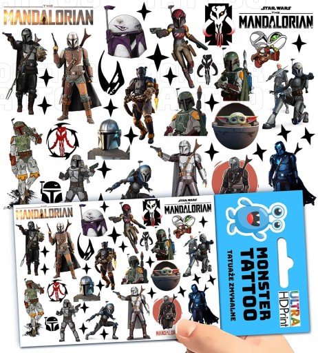 UMÝVAJÚCE TETOVANIE PRE DETI MANDALORIAN STAR WARS ORIGINÁLNE DIZAJNY
