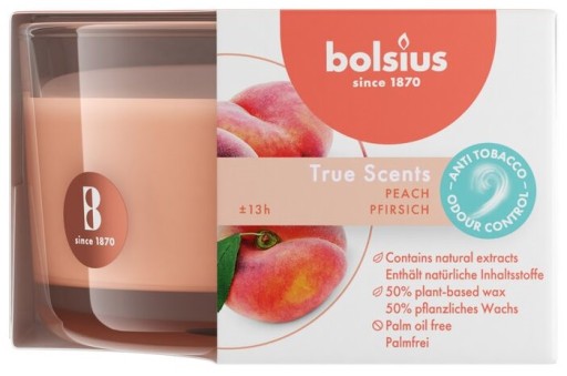 Bolsius True Scents 50/80 vonná sviečka v skle - BROSKYŇA