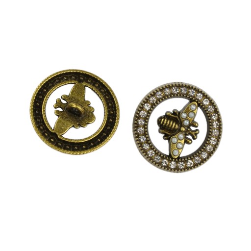 Hnedý kovový gombík Bee so zirkónmi 23 mm