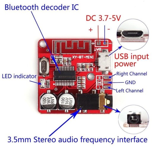 XY-BT-Mini modul na prehrávanie zvuku, MP3, Bluetooth
