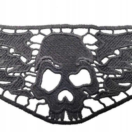 Čierna nášivka na golier Skull, vyšívaná, 32 cm