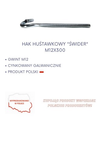 Výkyvný hákový šnek M12 x 300