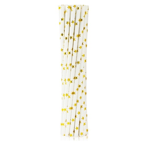 Papierové slamky Gold Shiny Stars 12 ks
