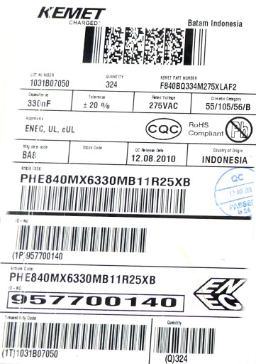 Rifa Fólia 33nF 10% 275V AC 10ks.