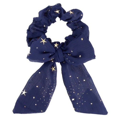 HAIR GUMBER SCRUNCHIE STARS BOWN NAVY BLUE