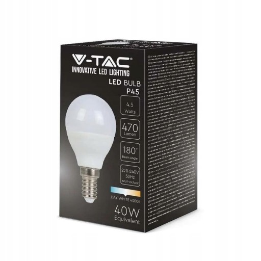 V-TAC LED GUĽOVÁ ŽIAROVKA P45 E14 4,5W 6500K 470lm STUDENÁ FAR.