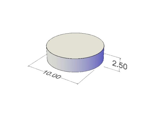 Neodymový magnet valcový MW 10x2,5 mm N38 10 ks.